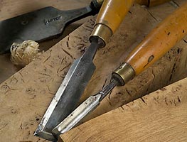 Chisels on burr oak